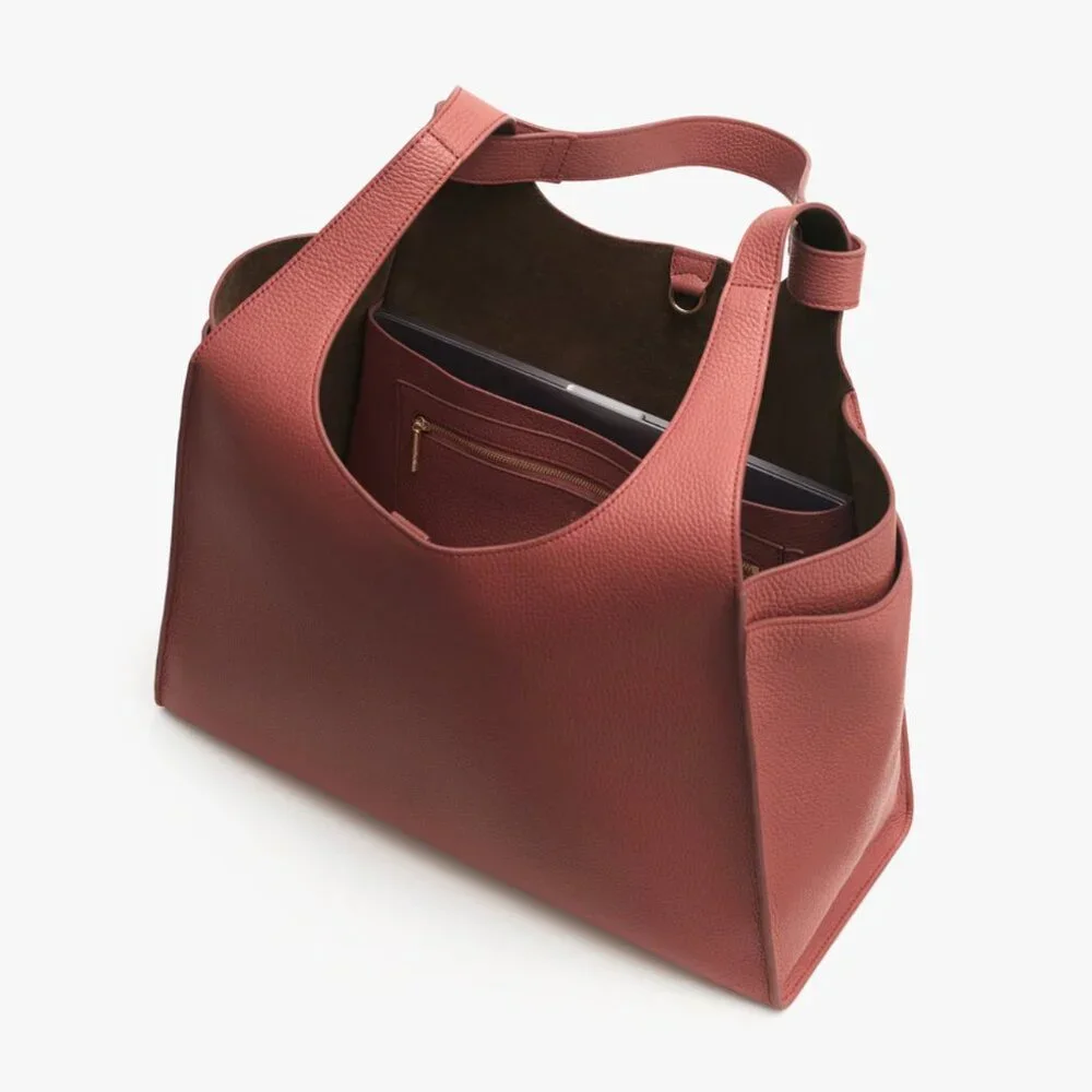NWT Cuyana Double Loop Satchel in Dark Terracotta Pebbled Leather
